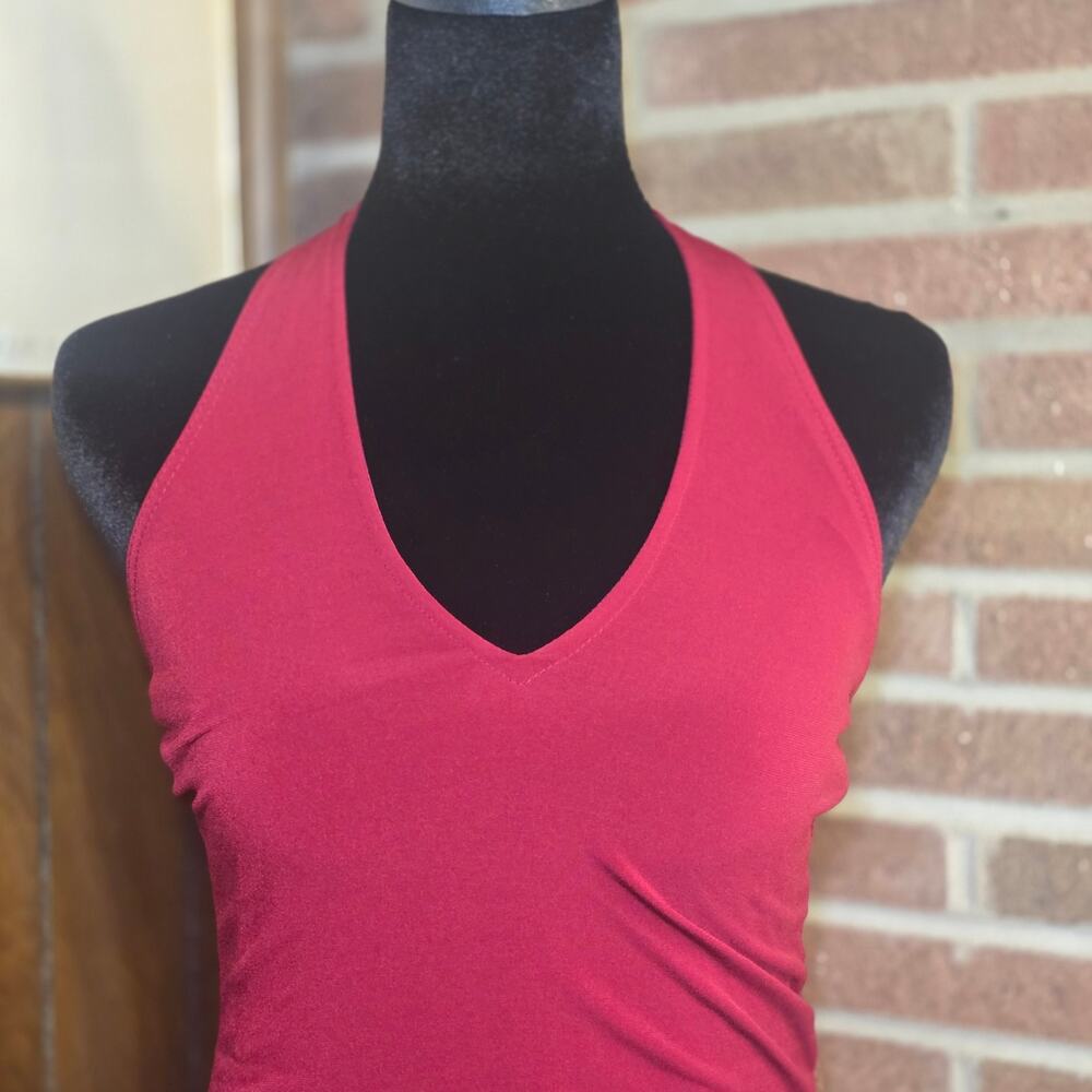 VTG Y2K Julie's Closet Maroon Halter Top Ruffle Tiered Peplum Asymmetrical XS - Picture 3 of 7